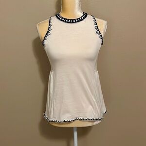 7 For All Mankind White and Blue Embroidered Sleeveless Blouse Size XL